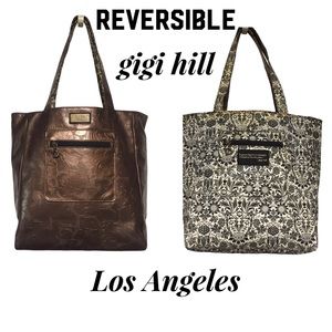 gigi hill Reversible tote embossed copper floral /black & white waterproof bag